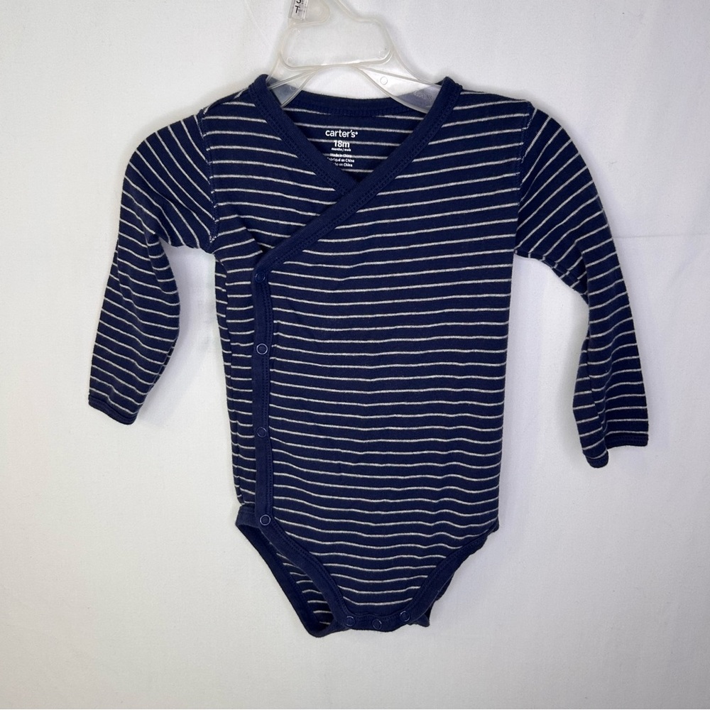 Carter's Navy and White Striped Bodysuit Long Sleeve Onesie Size 18M